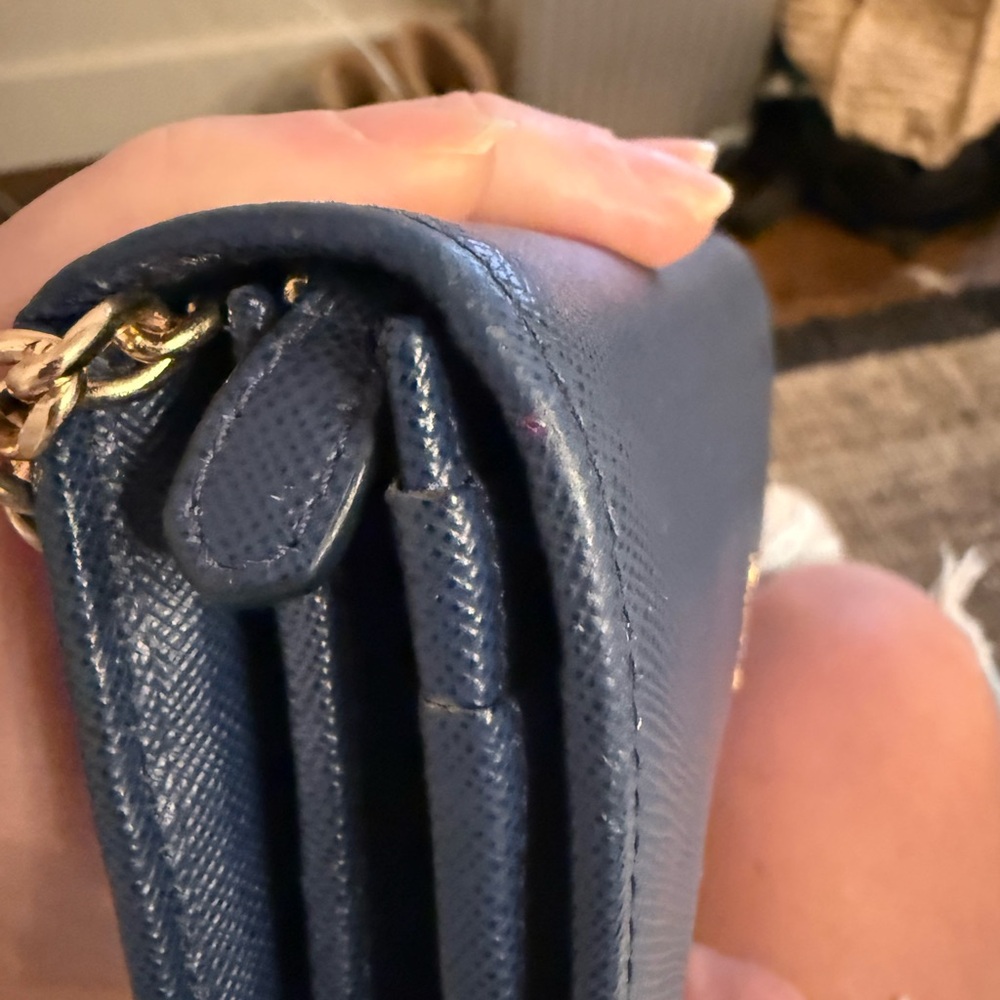 EUC Prada $990 Saffiano Leather Continental Waller blue with Chain & Card Holder - Picture 7 of 16